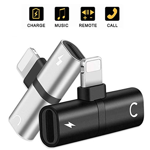 【2 Pack】 Headphone Adapter for iPhone 8/8Plus Adaptor for iPhone 7/7Plus/8/8Plus/X/XS Splitter Earphone Convertor 2 in 1 Accessories Support Music+Charge+Call+Volume Control Support All iOS Systems
