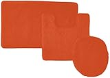 3-Piece Hailey Solid Bathroom Set Bath Mat Contour Rug Toilet Lid Cover (Bright Orange)