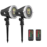 1byone Aluminum Alloy Christmas Outdoor Laser Light Projector with Wireless Remote Red and Green Stars Laser Show for Xmas, Holiday, Parties, Landscape or Garden Decoration, Class IIIA, 2.0mW - 2 Pack