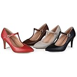 Brinley Co. Womens Classic T-strap Pointed Toe Mary Jane Dress Pumps