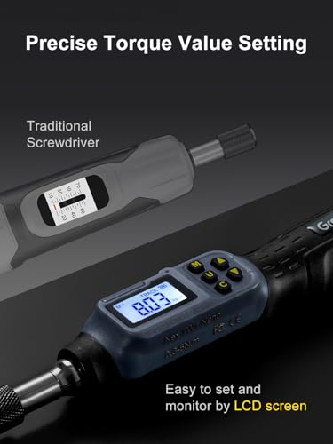 GROWNEER Digital Torque Screwdriver, 2.66-53.1 in-lbs/0.3-6 Nm, 1/4'' Drive Inch Pound Torque Screwdriver Electrician with Buzzer & LED Indicator, 27 in 1 Set