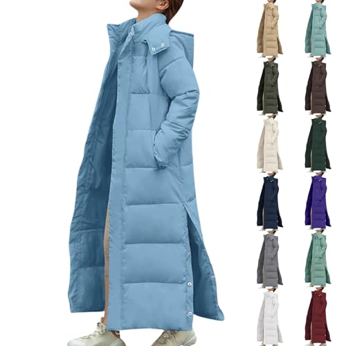 Long Puffer Coats For Women Uk Padded Thick Quilted Jacket Womens With Hood Fashion Side Splits Parka Coat Waterproof Long Sleeve Down Jackets With Pockets Outdoor Hiking Trench Coats