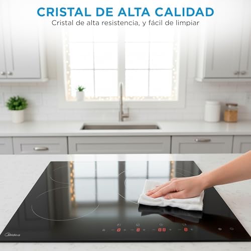 Placa Vitroceramica 3 fuegos 6200 W - Vitroceramica Integrada con Panel de control tactil, Indicador de Luz, Temporizador, Child lock y Protección por Sobrecalentamiento