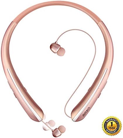 Bluetooth Headphones, Doltech Wireless Neckband Headset with Retractable Earbuds, Sports Noise Cancelling Stereo Earphones with Mic (12 Hrs Playtime,Call Vibrate Alert)