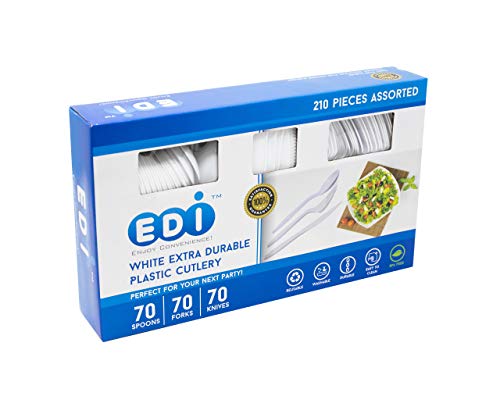 EDI White Disposable Plastic Cutlery Set (210 Count)