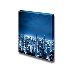 Canvas Prints Wall Art - Aerial View of Chicago Cityscape at Night | Modern Wall Decor/Home Decoration Stretched Gallery Canvas Wrap Giclee Print & Ready to Hang - 12" x 12"