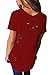 Pxmoda Women's Short Sleeve Swag Cross Front Ripped Tee T Shirt Tops (XL, Wine Red)