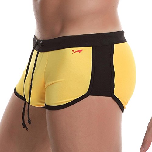 Alonea Mens Sports Running Swim Shorts Underwear Pant Boxer Brief Trunk (M, Yellow) - Thumbnail 2