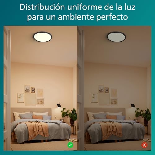 - Luz de teto Philips Superslim, candeeiro de teto LED funcional, cor preta, luz branca quente regulável, 27K - 18W