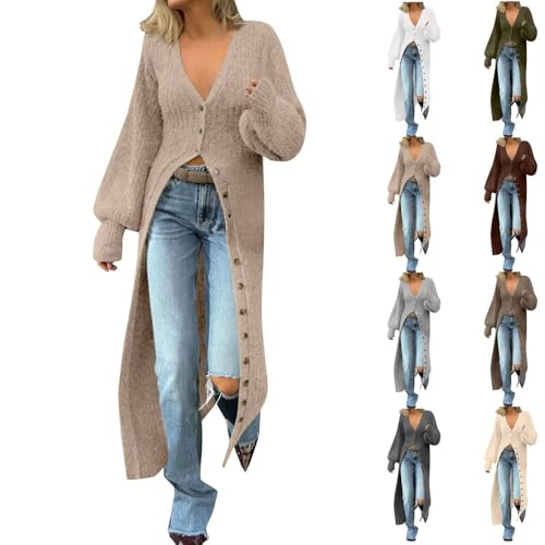 Cardigans for Women UK Plus Size Maxi Long Cardigan Button Up Open Front Sweaters Elegant Plain Plunge Coatigans Warm Soft Casual Sweater for Autumn Winter