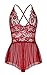 JuicyRose Women Lingerie Teddy Sheer Lace Halter Babydoll (Red, US L/Tag XL)
