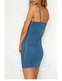 Just Quella - Vestido corto de mezclilla para mujer con tirantes ajustables, diseño de espaguetis