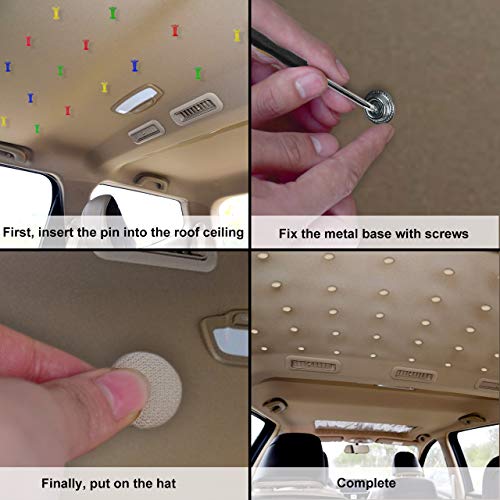 Niteguy 60pcs Car Roof Headliner Repair Button, Auto Roof Snap Rivets Retainer Design for Car Roof Flannelette Fixed, with Installation Tool and Fit Most Cars(Grey Grid)