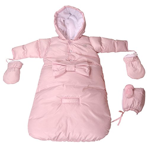 Bebebon Complete Infant Baby Snowsuit Stroller Bunting Footmuff Layette Coat (Bow Snowsuit and Sack, White)