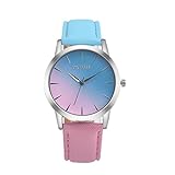 Start Unisex Women's Chic Rainbow Leather Band Wrist Watch Bracelet (Blue)