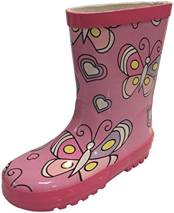 SIYA Toddler &amp; Youth Little Girls Butterfly Pink &amp; Hearts Rain Boots w/ Mesh Lining (3)