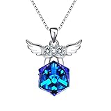 EleQueen 925 Sterling Silver Square Zodiac 12 Constellation Sign Pendant Necklace Blue Made with Swarovski Crystals