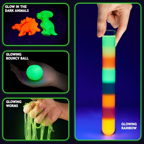 Greek Science 75+ Science Experiments for Kids, Glow in the Dark Science Kit with Glowing Test Tube, Glowing Waves, Colorful Bouncy Balls, STEM Toys Christmas Birthday Gift for Girls and Boys