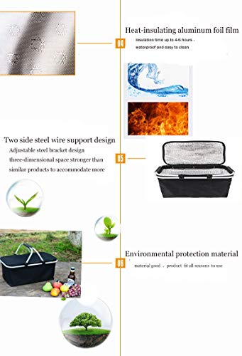 GGK-Outdoor-Folding -Waterproof -Picnic Ice Bag Insulated Picnic Basket - Strong Aluminum Frame (Black)