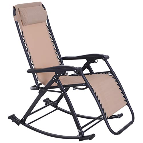 Amazon.com : Beige Zero Gravity Rocking Chair Patio Lounger Rocker Padded Headrest Large Cup 