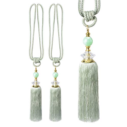 MXCELL Curtain Tiebacks Crystal Beaded Curtain Holdbacks Curtain Buckle Tassel Fringe Home Decorative 2pcs (Green)