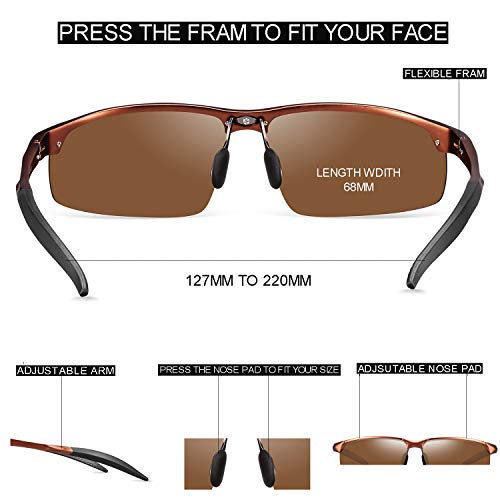 Polarized Sunglasses UV400 Protection Anti-reflective Lens Adjustable Black (Brown)