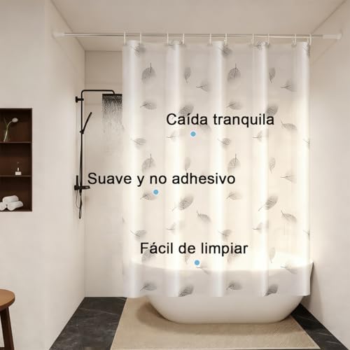 Cortina de Baño para Ducha 180x180cm Cortina para Regadera Impermeable PEVA 12 Ganchos Shower Curtain Opaca a Prueba de Moho para Hogar Bañeras Cabina Hotel Protección de Privacidad Patrón de Hojas
