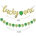 Yaaaaasss! St Patrick's Day Lucky One Banner with Lucky Four Leaf Clover Shamrock Garland for First Birthday Party Supplies Glitter Green Baby Shower Decorations