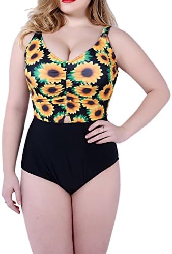 Yonas Women's One Piece Plus Size Printed Tankini Sexy Halter Bikini Swimwear(SIZE XXXL/YELLOW)
