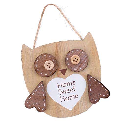 KODORIA Wood Hanging Plague Owl Shape Wall Sign Hanging Board Decorative Board Wall Plaque Home Decor Gift (Home Sweet Home)