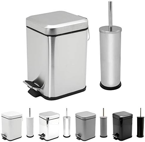 Rink Drink Harbour Housewares Bathroom Pedal Bin & Toilet Brush Set - 3L Square Bin - Brushed Steel