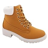 Women Padded Collar Ankle Lace Up Boots Bootie Trends SNJ Shoes