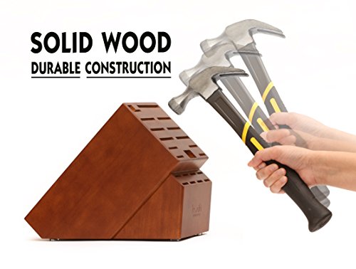 21 Slot Universal Solid Wood Kitchen Knife Storage Block (Walnut Stained Hardwood) Without Knives - Thumbnail 2