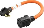 AC WORKS [TT30L1430-018] 1.5FT Generator Adapter RV 30Amp TT-30P Plug to L14-30R(Two Hots bridged) 30Amp 125/250Volt Locking Female Connector