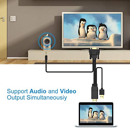 HDMI to VGA 50FT Adapter/Converter Cable with Audio Video 1080P, Convert HDMI (PC) in VGA Connector(TV/Monitor/Projector), FOINNEX Male HDMI-VGA Adaptador Cord/Lead for Xbox,PS3, PS4,Nintendo Switch - Thumbnail 3