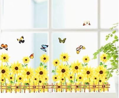 Amazon ノーブランド品 かわいい ひまわりと 蝶々 お花畑風 ウォールステッカー ウォールステッカー オンライン通販