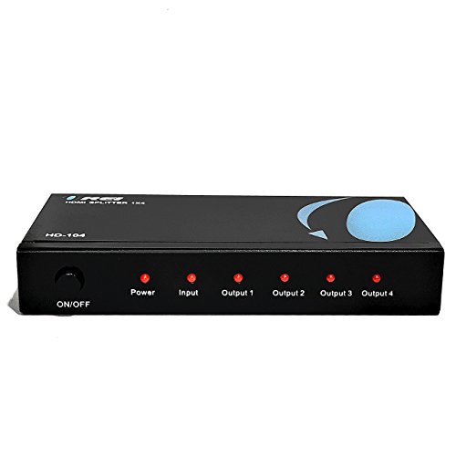 OREI 4K 1x4 HDMI Splitter by - 1 Port to 4 HDMI Display Duplicate/Mirror - Powered Splitter Ver 1.4 Certified for Full HD 1080P High Resolution & 3D Support (One Input To Four Outputs) - HD-104 Black