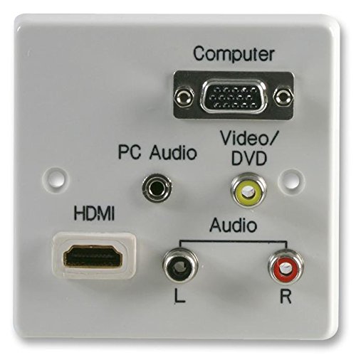 PRO SIGNAL 1 Gang Multimedia Wall Plate – HDMI, VGA, RCA Phono, Composite Video & 3.5mm Audio Jack – White – PELR0061