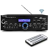 Pyle 200W Audio Stereo Receiver-Wireless Bluetooth Power Amplifier Home Entertainment System w/AUX in, USB Port, DVD CD Player, 2 Karaoke Microphone Input, Remote-PDA5BU.0 (PDA5BU.0)