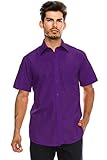Men's Regular-Fit Solid Color Short Sleeve Dress Shirt, PURPLE Shirts (2XL)