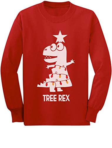 Tree Rex Cute Funny T-Rex Dinosaur Christmas Toddler Kids Long Sleeve T-Shirt 3T Red