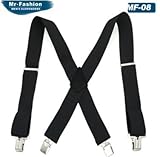 Fasker Mens Suspenders X-Back 2" Wide Adjustable Solid Straight Clip Suspenders