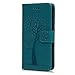YOKIRIN Galaxy S9 Case, Flip Wallet Full PU Leather Kickstand Embossed Floral Owl Magnetic Tree Book Style Built-in Stand Card Slots Holder Protective Cover with Detachable Wrist Strap, Blue