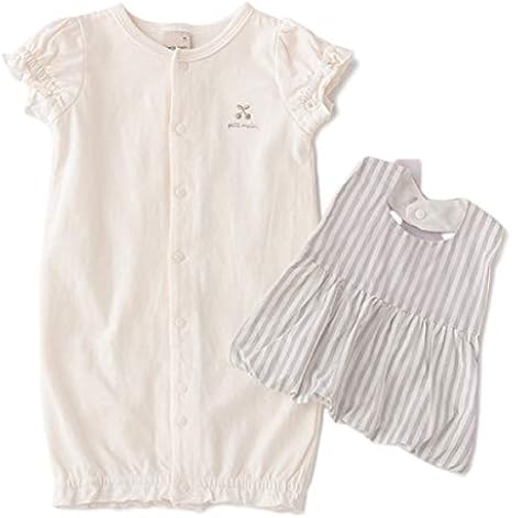 Amazon Co Jp オーガニックコットン リボンつきストライプ柄スタイ 2wayオールセット アイボリー 50 70 服 ファッション小物