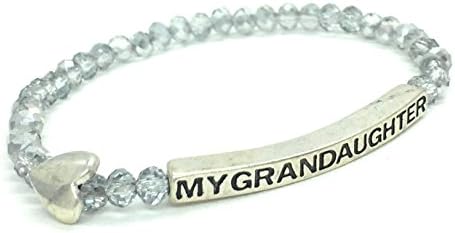 I Love My Granddaughter Heart Charm Inspirational Quote Bracelet Bead Stacking Stretch Gift (Silver Crystal)