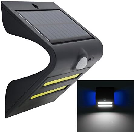 Solar Lights Wall Mount Outdoor Waterproof Doyee Wireless Security for Driveway Garden Villa Hotel Night Decorative Lamp Motion Sensor Activated( Black shell+Blue light )