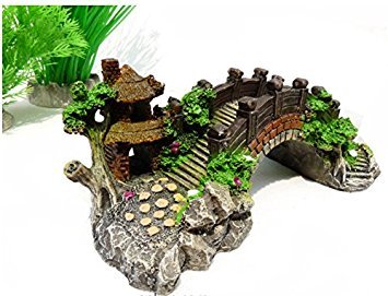 Delicated Aquarium Decoration Bridge Pavilion Tree for Fish Tank Resin Ornaments