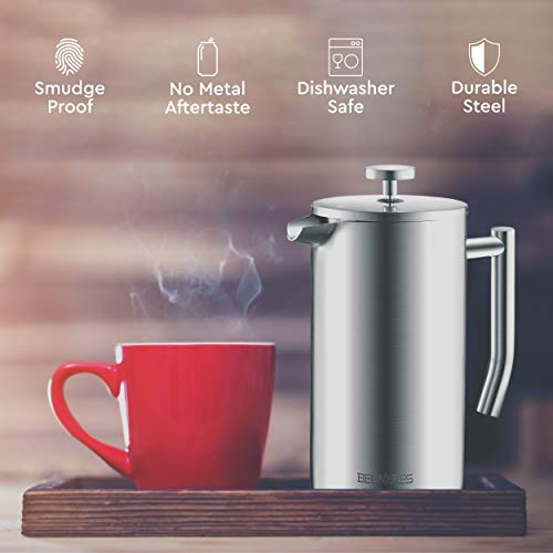 Belwares French Press Coffee Maker Double Wall 304 Stainless Steel