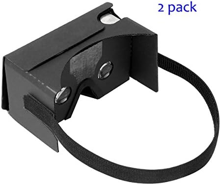 Google Cardboard V2 by IHUAQI with Headstrap 2 Pack Fully Assembled Compatible with Android and iPhone Up to 6inch including Comfortable Nose Foam and Forehead Pad Black
