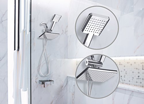 FLOWELL AMG and Enchante Accessories - Silicon Valley High Pressure Rainfall Shower Head Set (160 Jets - Combined) with Modern Design, Chrome Finish with Water Diverter and Hose, SH455A - Thumbnail 2